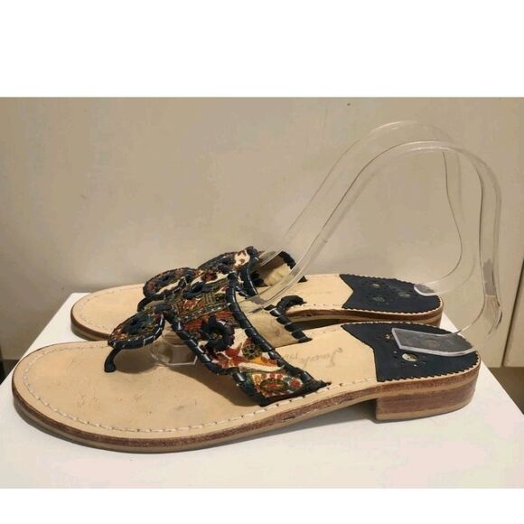 Jack Rogers "Navajo" Boho Fabric w/Leather Whipstich Thong Sandals Sz.9 Ret $138 - Picture 5 of 6